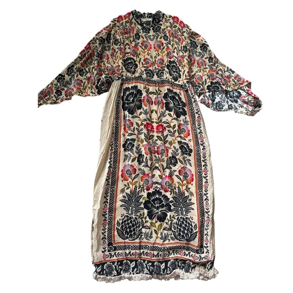 Farm Rio Romantic Garden Floral High Neck  Dramatic Sleeves Maxi Dress Size XL - Picture 9 of 15